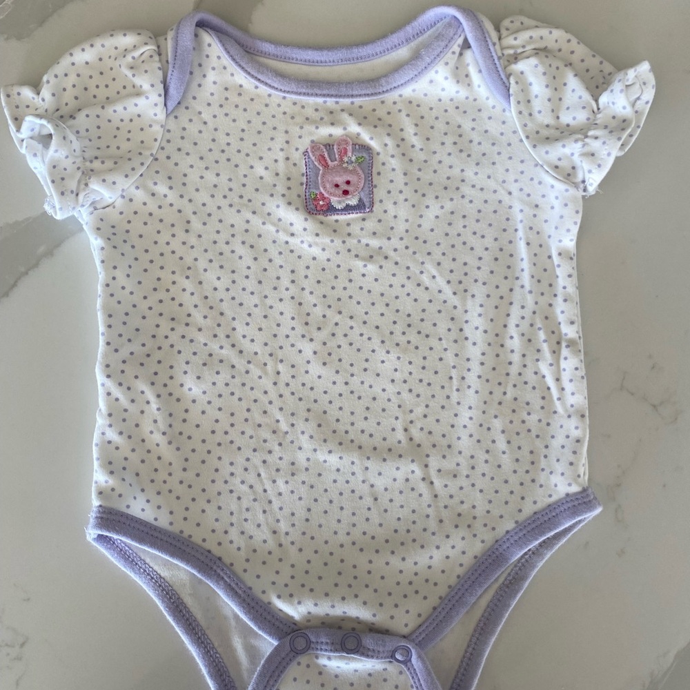 Adorable vintage bright future polka dot embroidered bunny bodysuit
